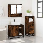 vidaXL Set mobilier de baie, 3 piese, stejar fumuriu, lemn prelucrat vidaXL Set mobilier de baie, 3 piese, stejar fumuriu, lemn prelucrat