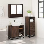 vidaXL Set mobilier de baie, 3 piese, stejar maro, lemn prelucrat