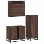 vidaXL Set mobilier de baie, 3 piese, stejar maro, lemn prelucrat