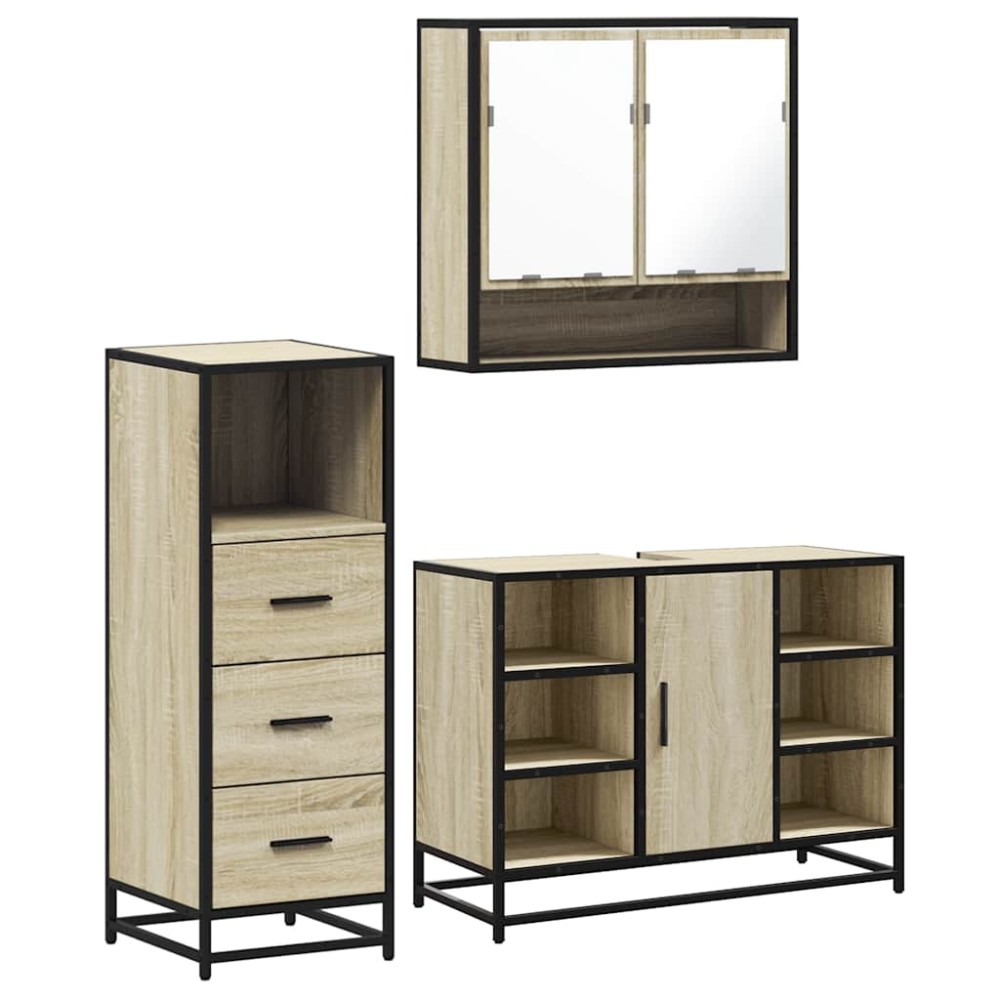 vidaXL Set mobilier de baie, 3 piese, stejar sonoma, lemn prelucrat