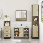 vidaXL Set mobilier de baie, 3 piese, stejar sonoma, lemn prelucrat