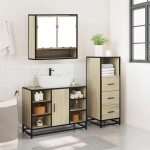 vidaXL Set mobilier de baie, 3 piese, stejar sonoma, lemn prelucrat