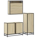 vidaXL Set mobilier de baie, 3 piese, stejar sonoma, lemn prelucrat