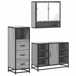 vidaXL Set mobilier de baie, 3 piese, gri sonoma, lemn prelucrat
