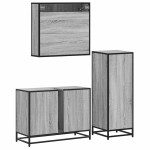 vidaXL Set mobilier de baie, 3 piese, gri sonoma, lemn prelucrat