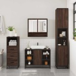 vidaXL Set mobilier de baie, 3 piese, stejar maro, lemn prelucrat