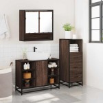 vidaXL Set mobilier de baie, 3 piese, stejar maro, lemn prelucrat