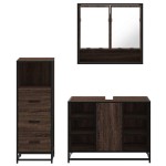 vidaXL Set mobilier de baie, 3 piese, stejar maro, lemn prelucrat