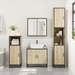 vidaXL Set mobilier de baie, 3 piese, stejar sonoma, lemn prelucrat