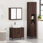 vidaXL Set mobilier de baie, 3 piese, stejar maro, lemn prelucrat