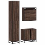 vidaXL Set mobilier de baie, 3 piese, stejar maro, lemn prelucrat