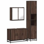 vidaXL Set mobilier de baie, 3 piese, stejar maro, lemn prelucrat