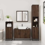 vidaXL Set mobilier de baie, 3 piese, stejar maro, lemn prelucrat