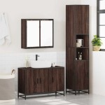 vidaXL Set mobilier de baie, 3 piese, stejar maro, lemn prelucrat