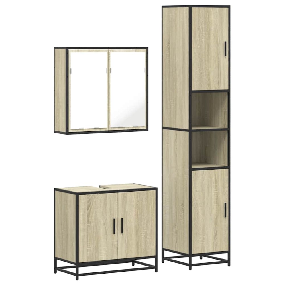 vidaXL Set mobilier de baie, 3 piese, stejar sonoma, lemn prelucrat