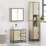vidaXL Set mobilier de baie, 3 piese, stejar sonoma, lemn prelucrat vidaXL Set mobilier de baie, 3 piese, stejar sonoma, lemn prelucrat