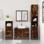 vidaXL Set mobilier de baie, 3 piese, stejar fumuriu, lemn prelucrat vidaXL Set mobilier de baie, 3 piese, stejar fumuriu, lemn prelucrat