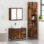 vidaXL Set mobilier de baie, 3 piese, stejar fumuriu, lemn prelucrat vidaXL Set mobilier de baie, 3 piese, stejar fumuriu, lemn prelucrat