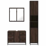 vidaXL Set mobilier de baie, 3 piese, stejar maro, lemn prelucrat