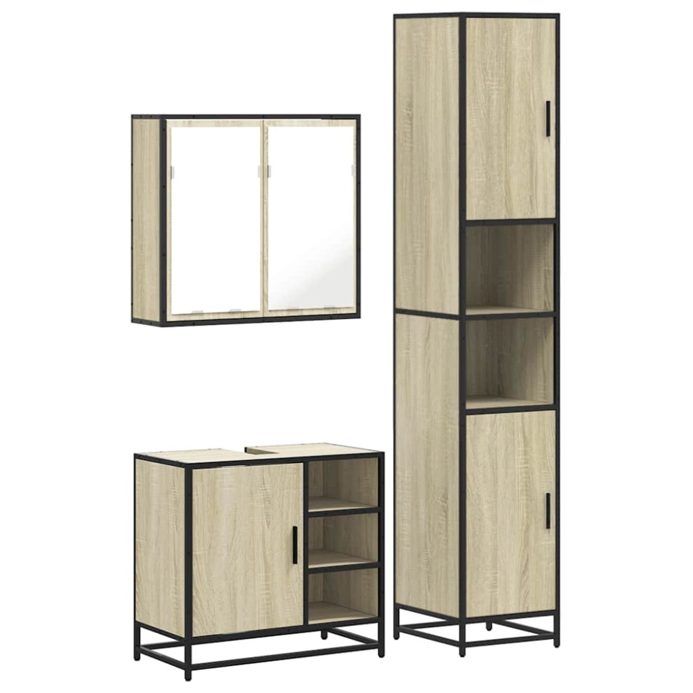 vidaXL Set mobilier de baie, 3 piese, stejar sonoma, lemn prelucrat