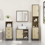 vidaXL Set mobilier de baie, 3 piese, stejar sonoma, lemn prelucrat vidaXL Set mobilier de baie, 3 piese, stejar sonoma, lemn prelucrat