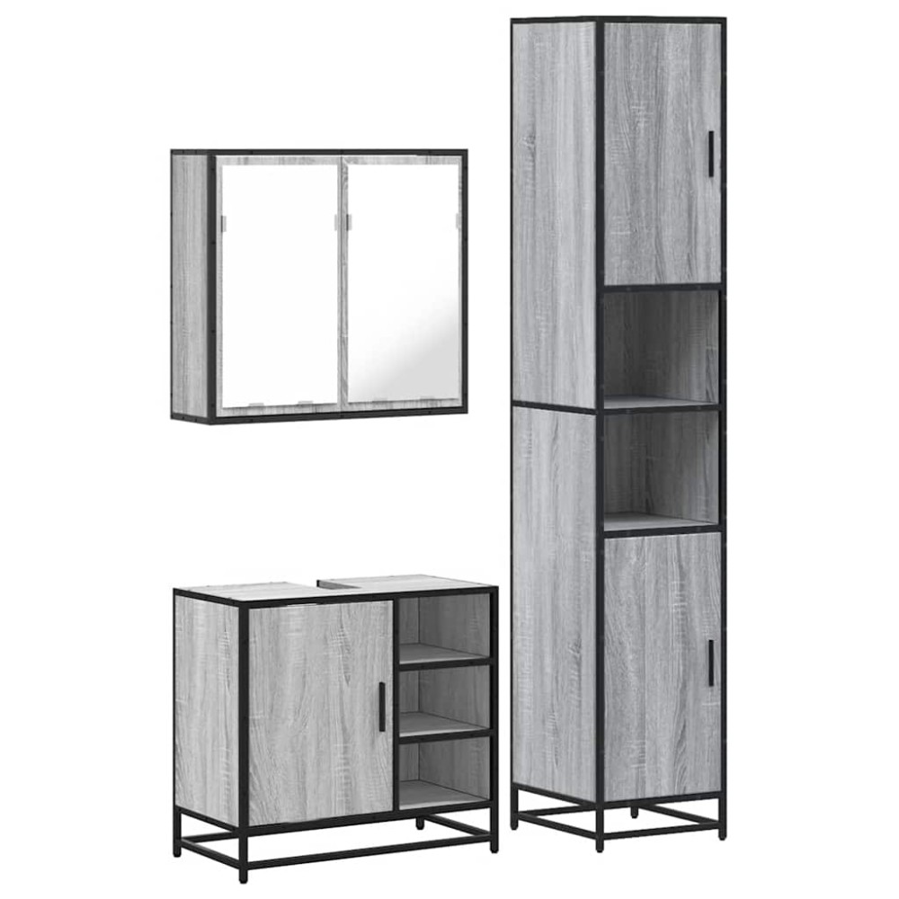 vidaXL Set mobilier de baie, 3 piese, gri sonoma, lemn prelucrat