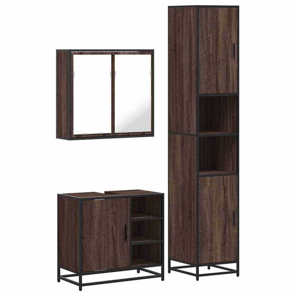 vidaXL Set mobilier de baie, 3 piese, stejar maro, lemn prelucrat