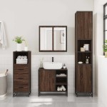vidaXL Set mobilier de baie, 3 piese, stejar maro, lemn prelucrat