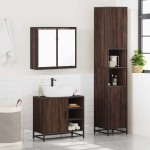 vidaXL Set mobilier de baie, 3 piese, stejar maro, lemn prelucrat