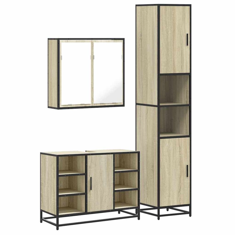 vidaXL Set mobilier de baie, 3 piese, stejar sonoma, lemn prelucrat