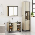 vidaXL Set mobilier de baie, 3 piese, stejar sonoma, lemn prelucrat vidaXL Set mobilier de baie, 3 piese, stejar sonoma, lemn prelucrat