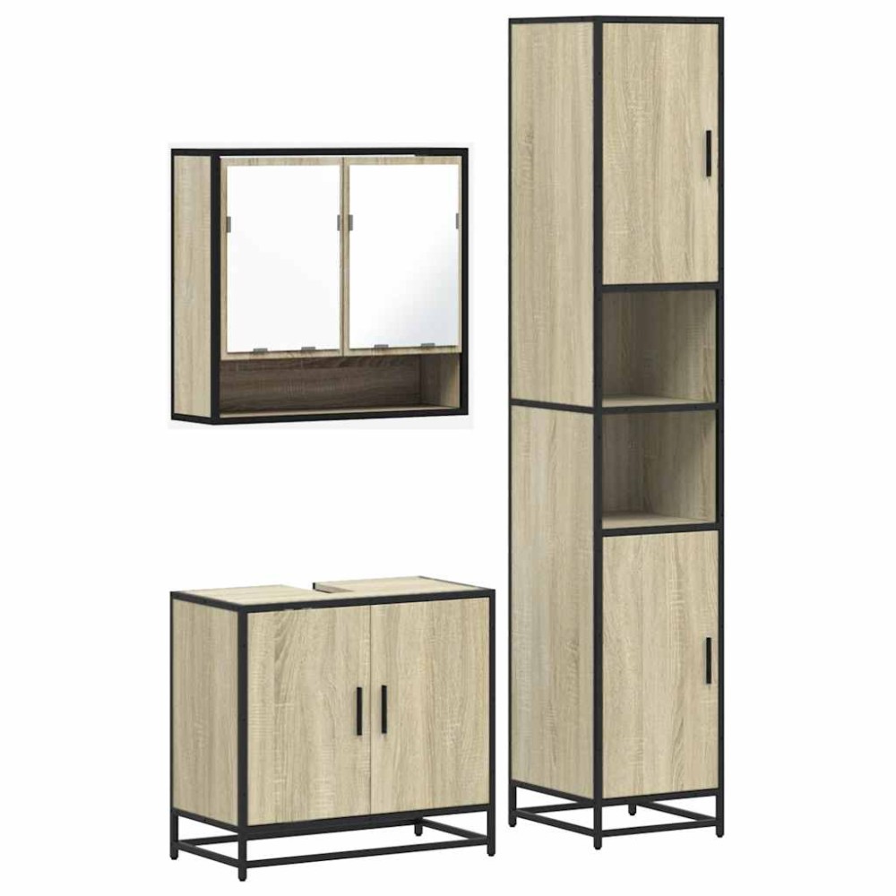 vidaXL Set mobilier de baie, 3 piese, stejar sonoma, lemn prelucrat