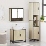 vidaXL Set mobilier de baie, 3 piese, stejar sonoma, lemn prelucrat vidaXL Set mobilier de baie, 3 piese, stejar sonoma, lemn prelucrat