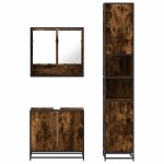 vidaXL Set mobilier de baie, 3 piese, stejar fumuriu, lemn prelucrat