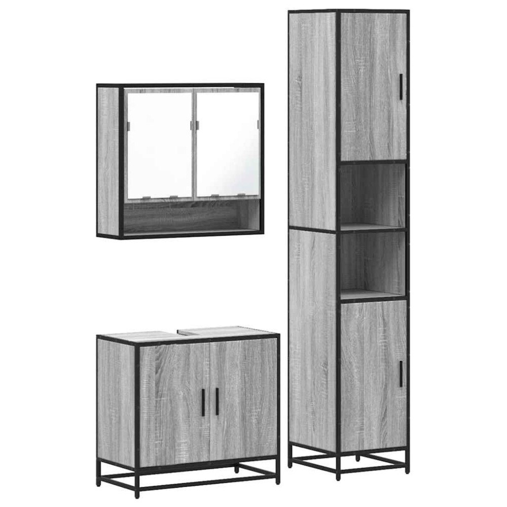 vidaXL Set mobilier de baie, 3 piese, gri sonoma, lemn prelucrat