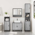 vidaXL Set mobilier de baie, 3 piese, gri sonoma, lemn prelucrat vidaXL Set mobilier de baie, 3 piese, gri sonoma, lemn prelucrat