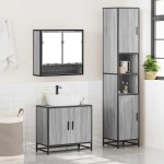 vidaXL Set mobilier de baie, 3 piese, gri sonoma, lemn prelucrat vidaXL Set mobilier de baie, 3 piese, gri sonoma, lemn prelucrat