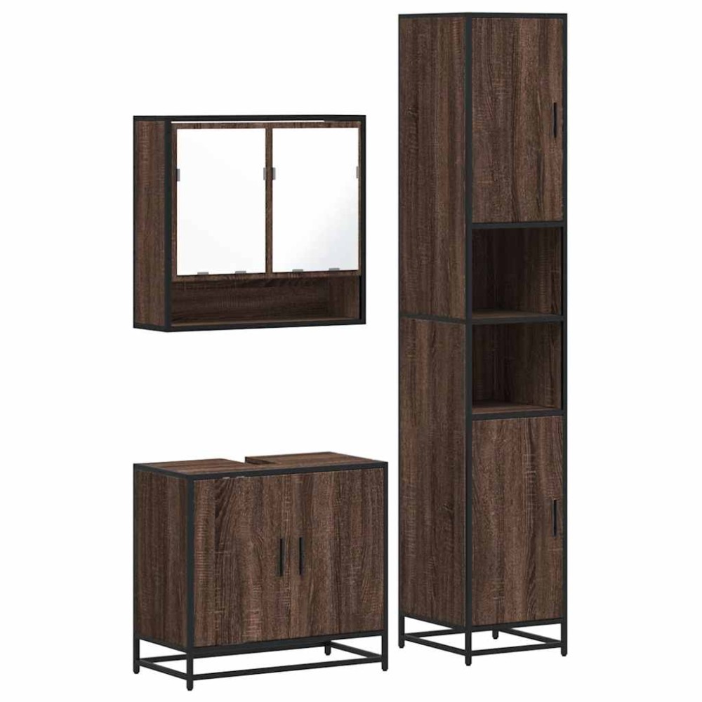 vidaXL Set mobilier de baie, 3 piese, stejar maro, lemn prelucrat
