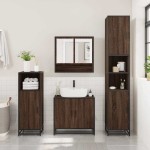 vidaXL Set mobilier de baie, 3 piese, stejar maro, lemn prelucrat
