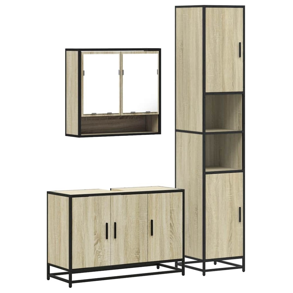 vidaXL Set mobilier de baie, 3 piese, stejar sonoma, lemn prelucrat