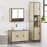 vidaXL Set mobilier de baie, 3 piese, stejar sonoma, lemn prelucrat vidaXL Set mobilier de baie, 3 piese, stejar sonoma, lemn prelucrat