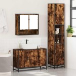 vidaXL Set mobilier de baie, 3 piese, stejar fumuriu, lemn prelucrat vidaXL Set mobilier de baie, 3 piese, stejar fumuriu, lemn prelucrat