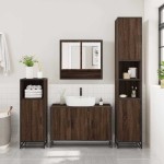 vidaXL Set mobilier de baie, 3 piese, stejar maro, lemn prelucrat