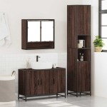 vidaXL Set mobilier de baie, 3 piese, stejar maro, lemn prelucrat