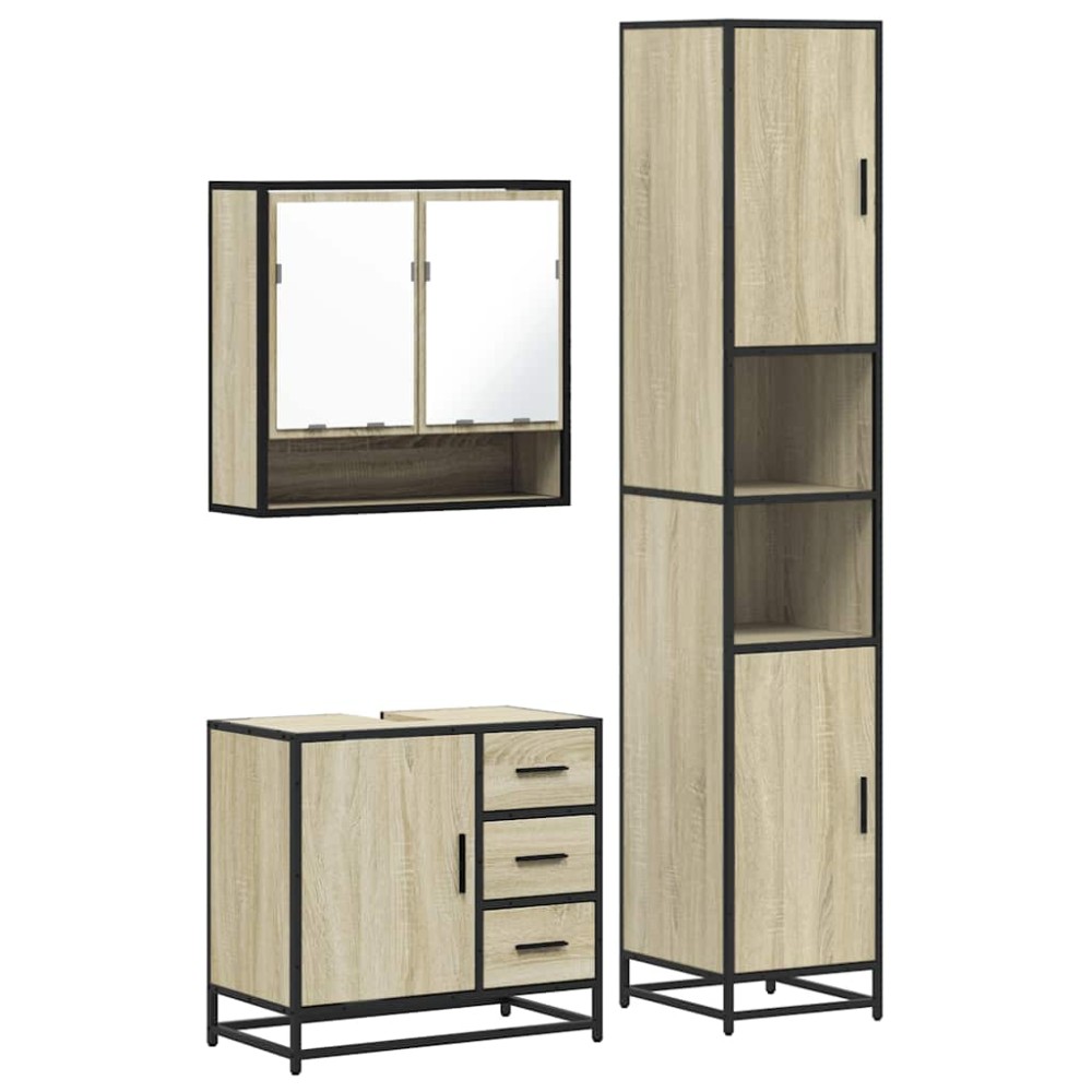 vidaXL Set mobilier de baie, 3 piese, stejar sonoma, lemn prelucrat