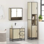 vidaXL Set mobilier de baie, 3 piese, stejar sonoma, lemn prelucrat vidaXL Set mobilier de baie, 3 piese, stejar sonoma, lemn prelucrat