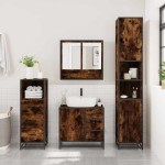 vidaXL Set mobilier de baie, 3 piese, stejar fumuriu, lemn prelucrat vidaXL Set mobilier de baie, 3 piese, stejar fumuriu, lemn prelucrat