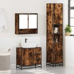 vidaXL Set mobilier de baie, 3 piese, stejar fumuriu, lemn prelucrat vidaXL Set mobilier de baie, 3 piese, stejar fumuriu, lemn prelucrat
