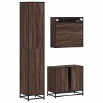 vidaXL Set mobilier de baie, 3 piese, stejar maro, lemn prelucrat
