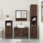 vidaXL Set mobilier de baie, 3 piese, stejar maro, lemn prelucrat